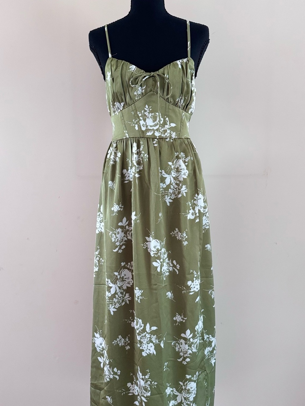 Inspired Hearts Olive Green and White Floral Maxi Dress